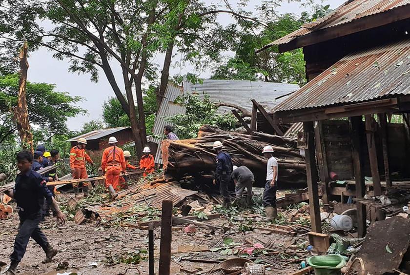 The authorities removed debris from damges done from the fallen tree on the staff quarter.