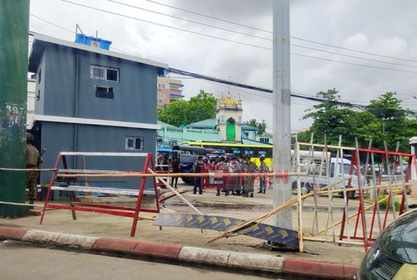 Security forces blocked the traffic after a bomb blast at Thamine intersection.