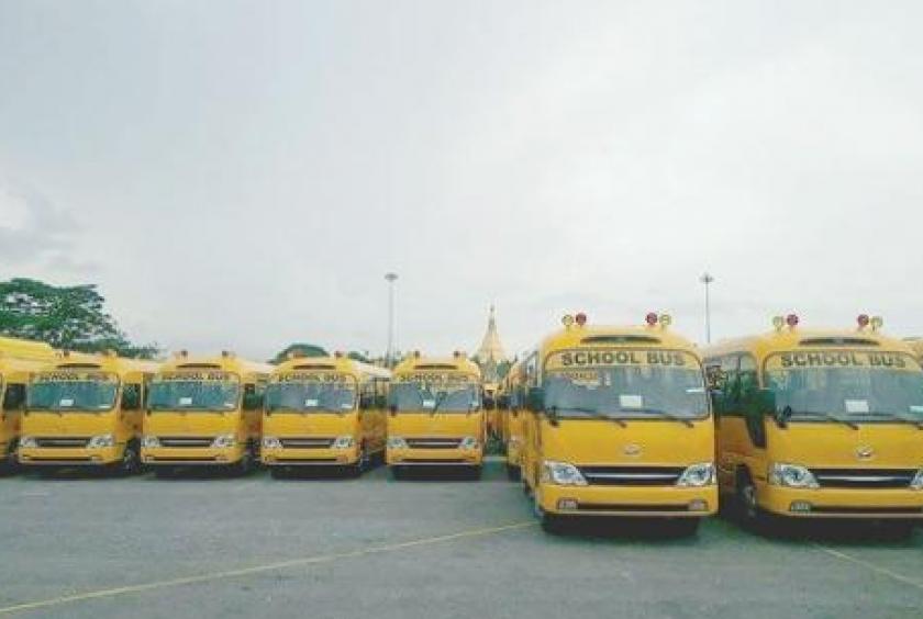 The school buses parked at People’s Park (Photo-Thuzar Myint)