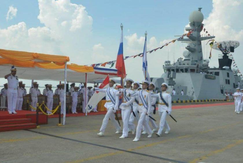 Photo shows the launch of Myanmar-Russia joint maritime security exercise in 2023. 