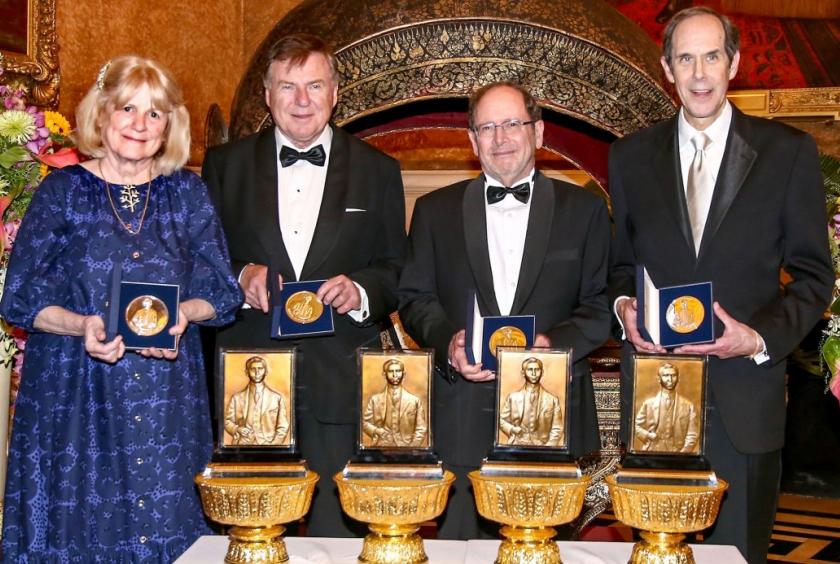 The winners of this year’s Prince Mahidol Awards, from left, Dr Mary-Claire King, Dr Brian J Druker, Dr John D Clemens and Dr Jan R Holmgren./The Nation