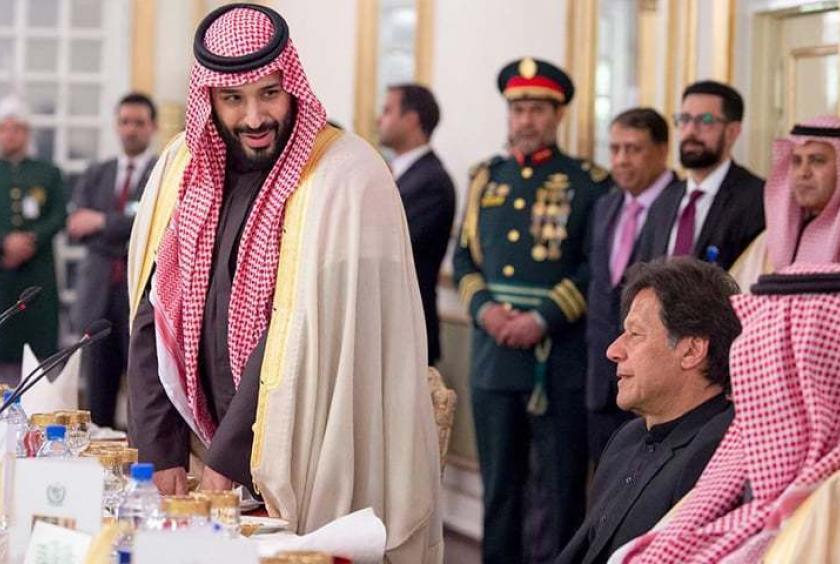 Crown Prince Mohammad bin Salman addresses a dinner reception held in his honour at Prime Minister House. — Photo courtesy: Arab News