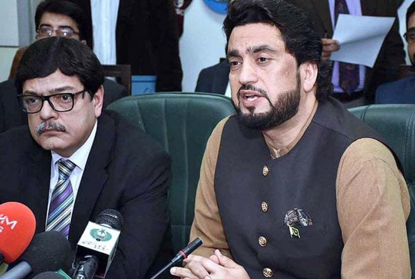 Minister of State for Interior Shehryar Afridi and Ministry of Interior Secretary Azam Suleman Khan hold a press conference on Tuesday. — APP