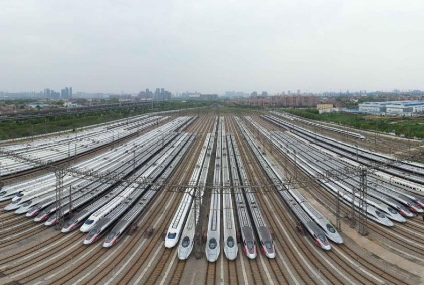 High-speed trains await the resumption of operations in Wuhan, Hubei province, on Monday. The 76-day lockdown of the city ends on Wednesday. ZHAO JUN/FOR CHINA DAILY 