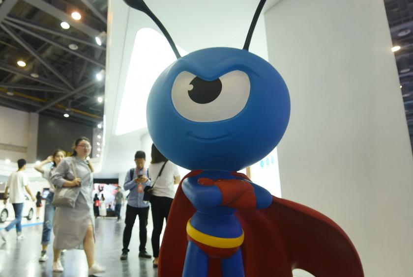 An Ant Group mascot is seen in Hangzhou, capital of Zhejiang province. [Photo by Long Wei/For China Daily] 