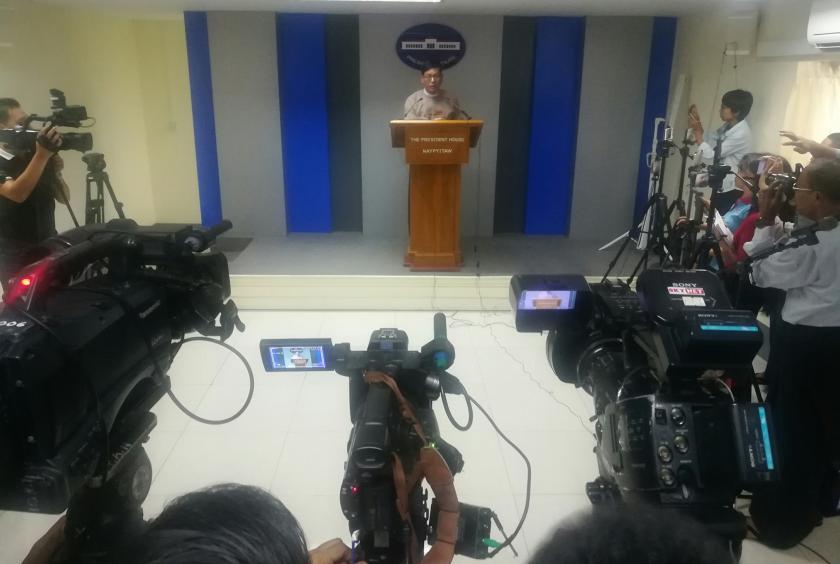 A press briefing at the Presidential Residence in Nay Pyi Taw on October 25. 