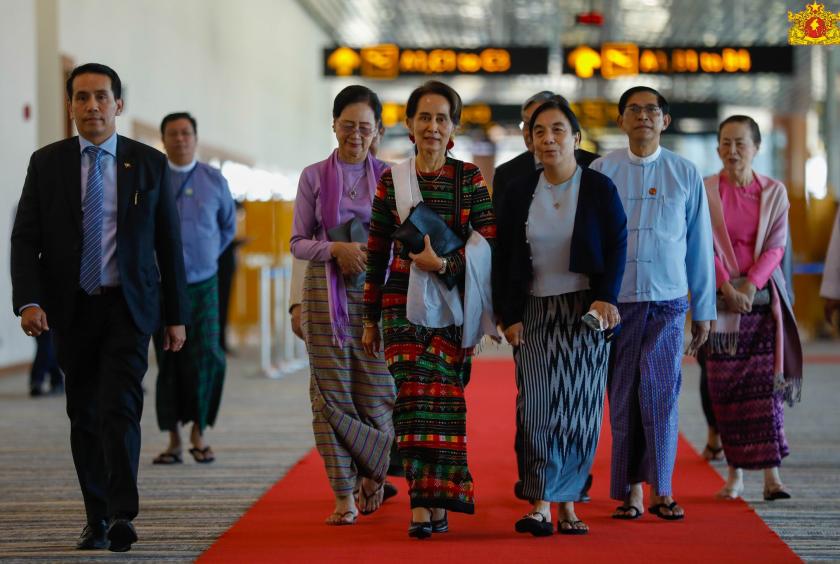 Myanmar delegation led by State Counsellor Daw Aung San Suu Kyi arrived back in Nay Pyi Taw. (photo-Myanmar State Counsellor Office)