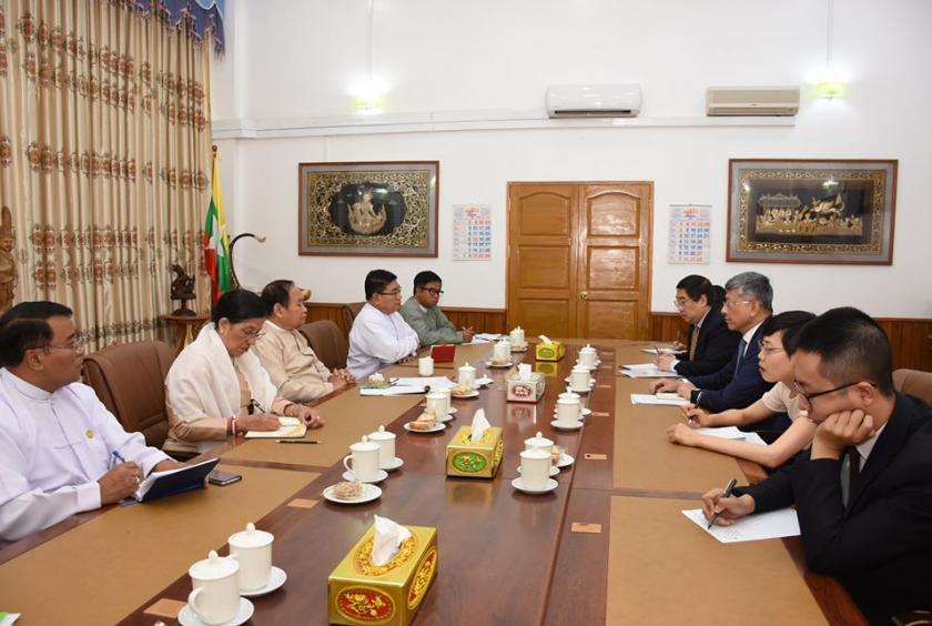 Union Minister for Health and Sports Dr. Myint Htwe received the Chinese Ambassador in Nay Pyi Taw on 17 February. (Photo-Ministry of Health and Sports)