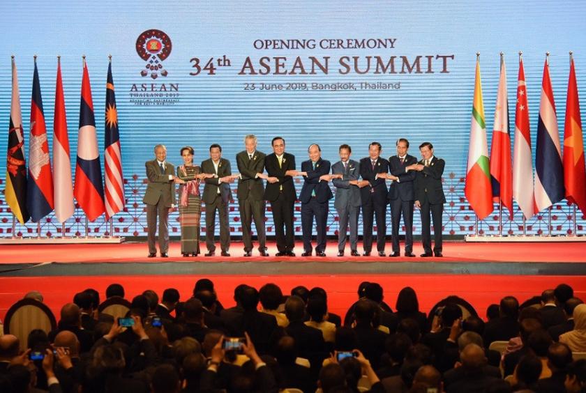  Show of solidarity: ASEAN leaders pose during the opening ceremony of the 34th summit of the regional grouping in Bangkok on June 23, 2019. This was one of the last times the leaders met in-person before the COVID-19 pandemic shifted most activities online. (AFP/Tang Chhin Sothy)