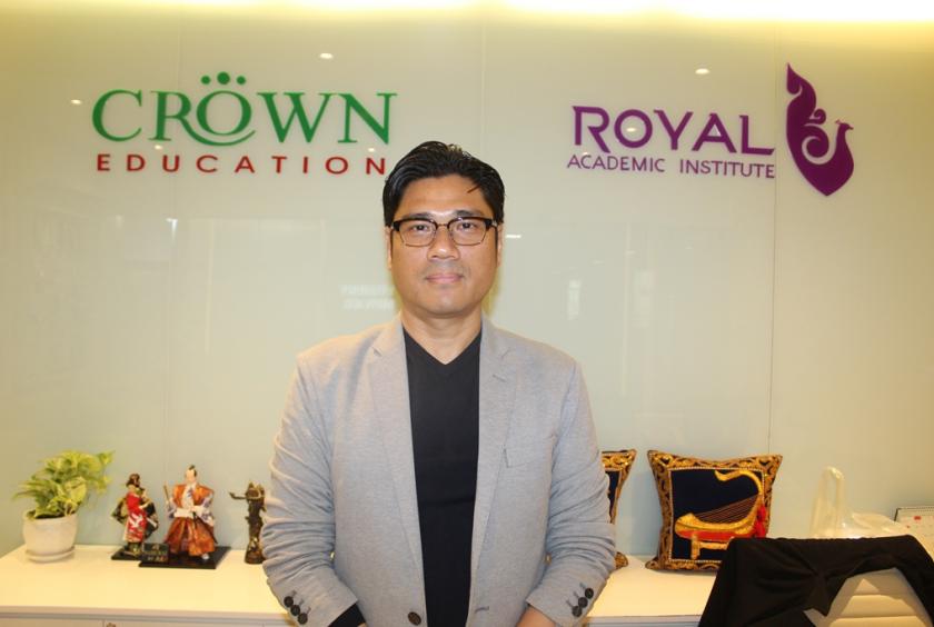 Aung Kyaw San, founder and managing director of Crown Education, at his office in Yangon (Photo- Khine Kyaw, Myanmar Eleven)