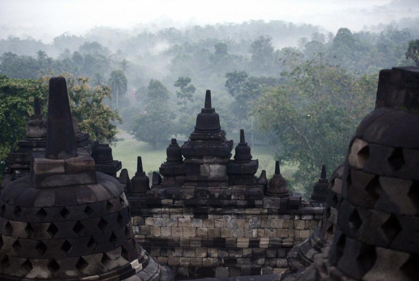 Standing tall: Buddhist stupas are seen at the ancient Borobudur temple in Magelang, Central Java. (AFP/Goh Chai Hin)