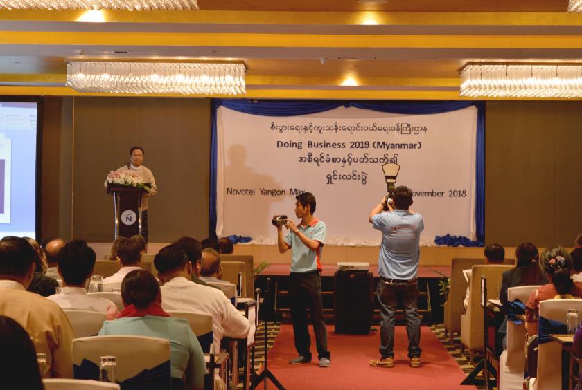 Briefing on 2019 Doing Business Myanmar report in progress at Novotel Yangon Hotel