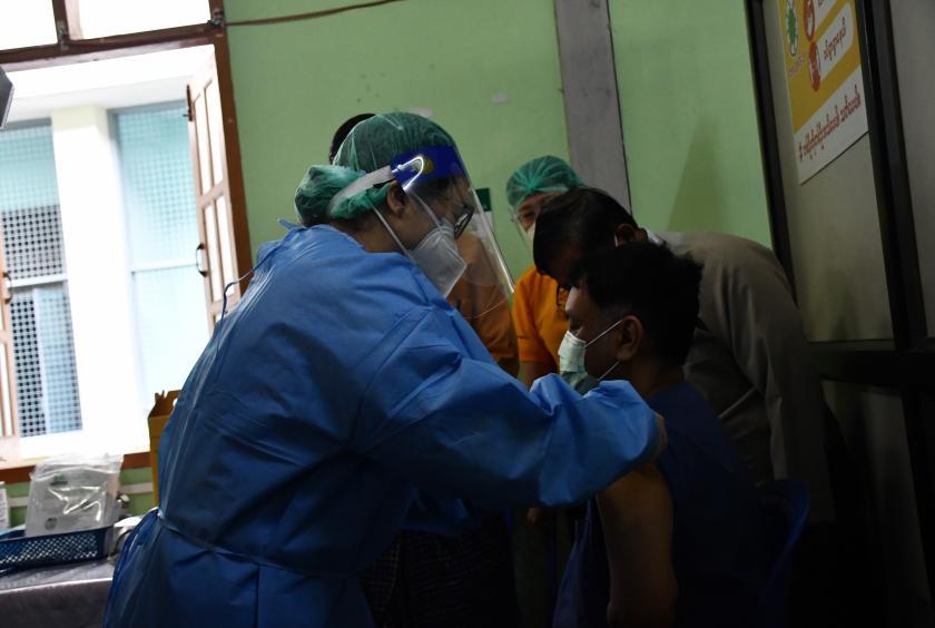 Covid-19 vaccination at the Yangon General Hospital in January.