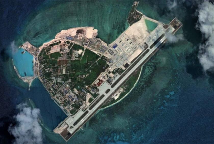 An aerial view of Phú Lâm (Woody) island as part of Việt Nam's Hoàng Sa (Paracel) archipelago that has been seized illegally by China. — Photo thedrive.com via Google Earth
