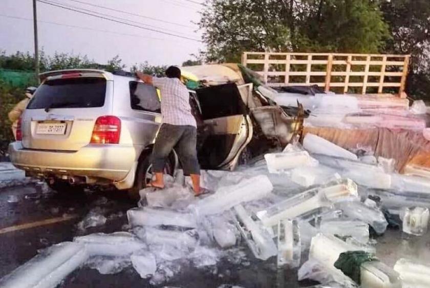 A traffic accident at Kampong Speu province yesterday. Supplied