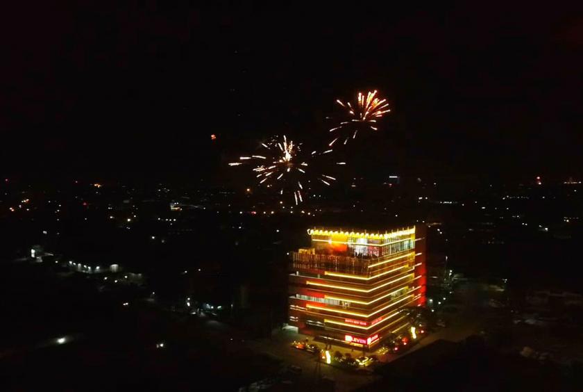 The aerial view of New Year staff party of Eleven Media Group