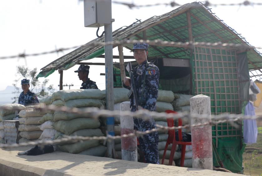 Border guard police force members seen at a police outpost in Buthidaung Township (Photo-Kyi Naing)