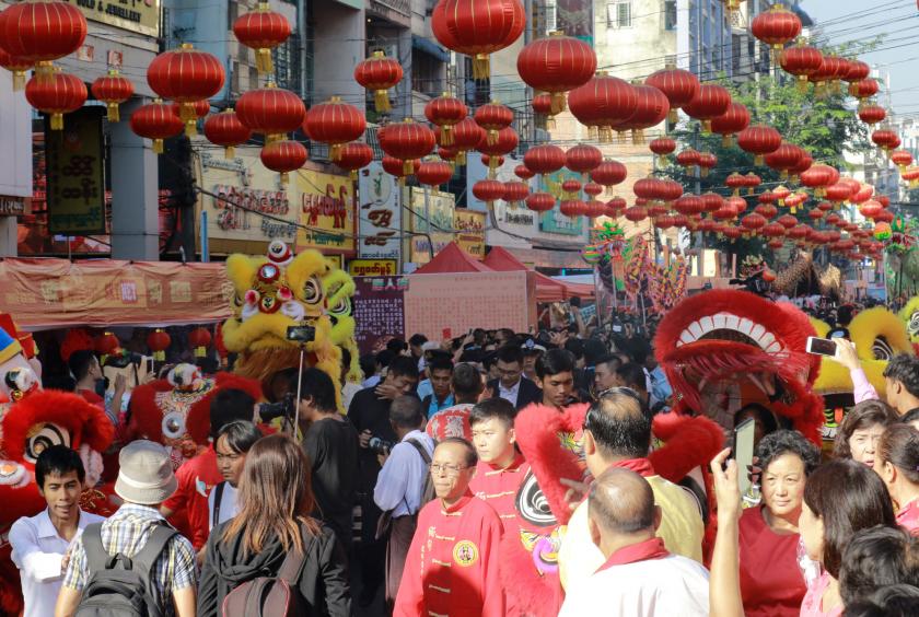People celebrate Chinese Lunar New Year in Yangon on February 5 