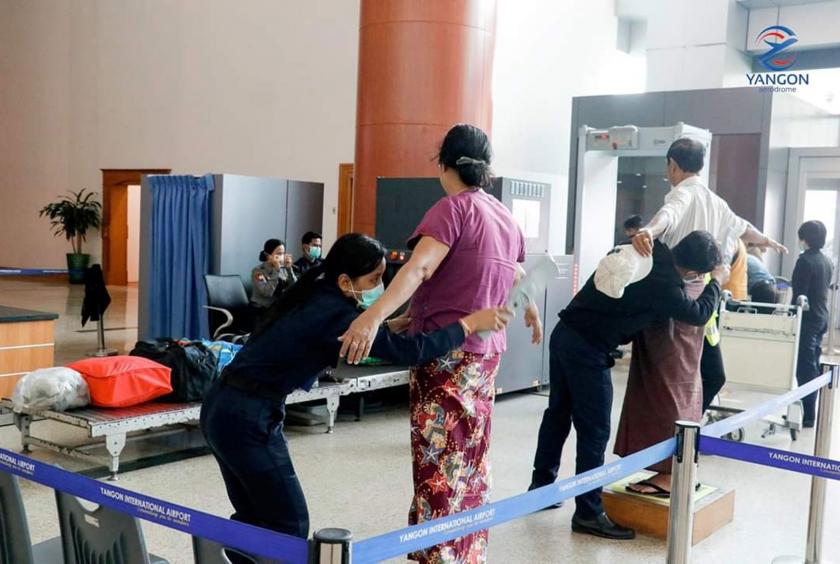 Security check-in at Yangon International Airport