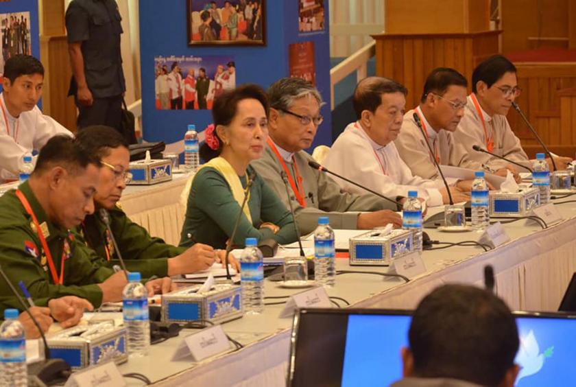Aung San Suu Kyi delivered an opening speech at JICM meeting held at NRPC office in Nay Pyi Taw on January 8