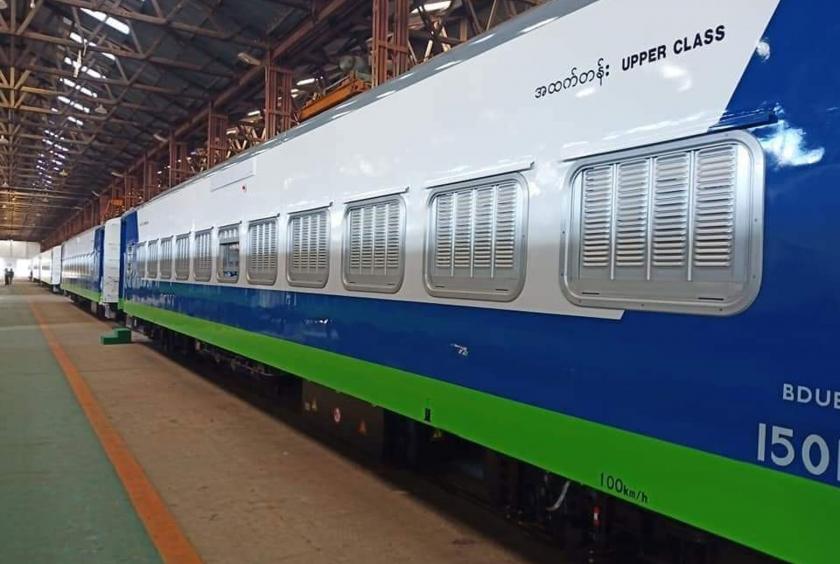 New carriages from South Korea seen at Myitnge train carriage factory