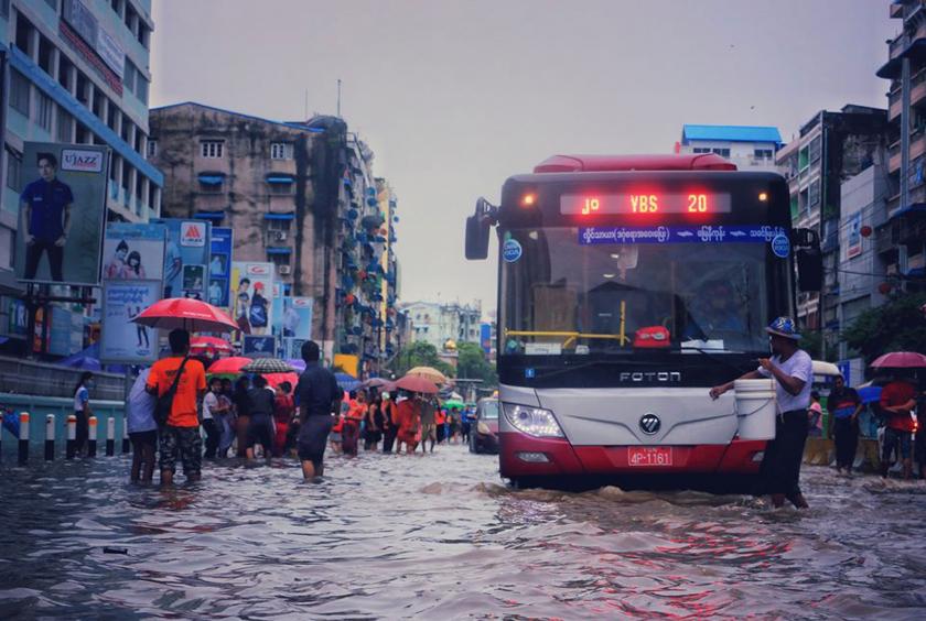 Heavy rain poured down in downtown Yangon (Photo-Nay Won Htet)