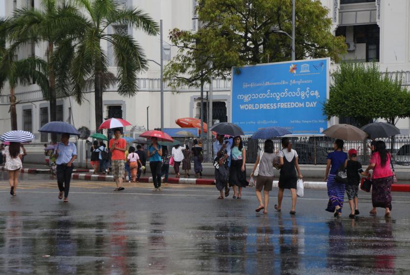 Rain poured in downtown Yangon (Photo-Myo Htet Paing)