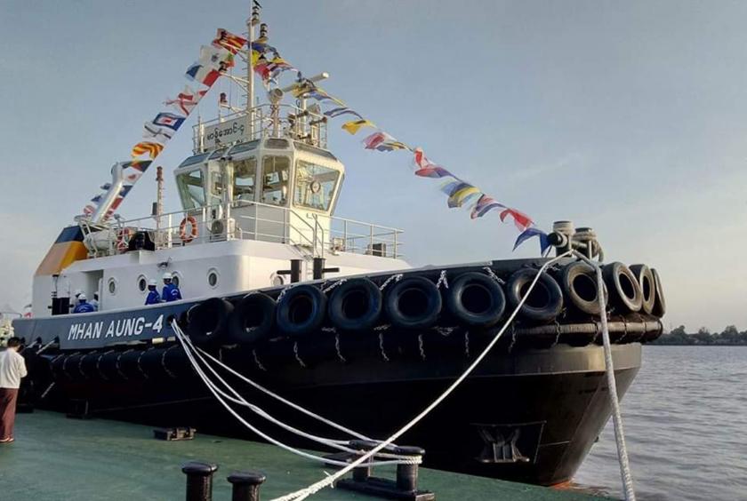 The new tugboat “Mhan Aung 4” built by Myanma Shipyards