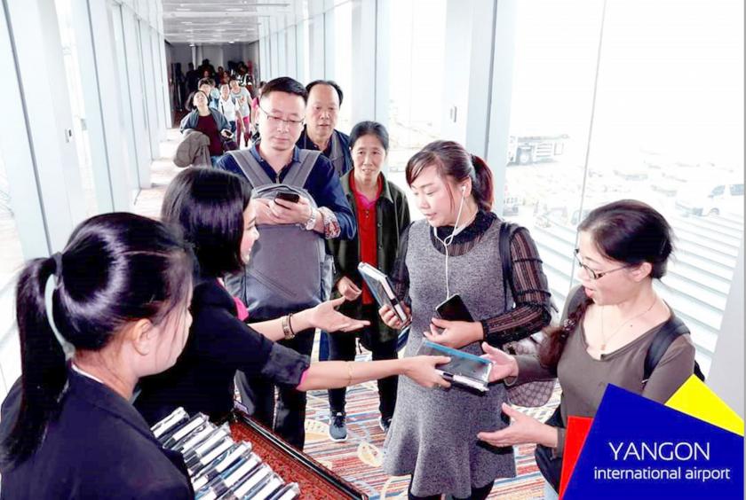 Chinese tourists seen at Yangon International Airport