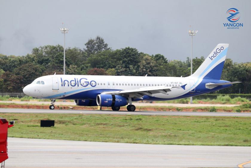 A plane from IndiGo seen at Yangon International Airport