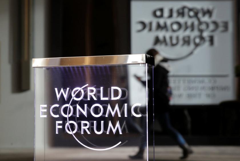 World Economic Forum logo in Davos, Switzerland. [Photo/Agencies]