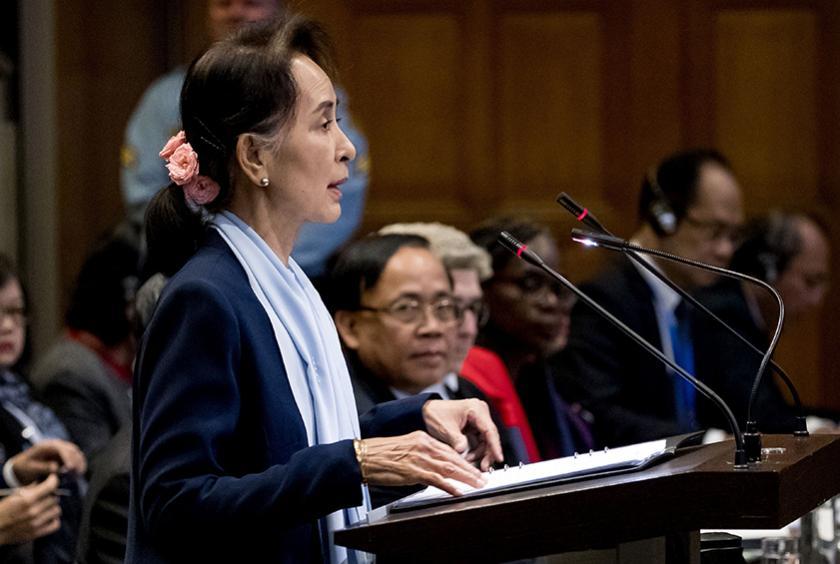 The State Counsellor takes the stand at the International Court of Justice. (Photo - MOI Web Portal)