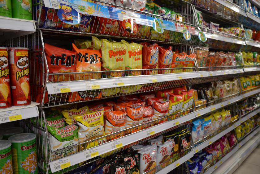 Food stand at a supermarket in Yangon. 