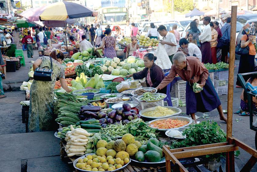 A street market in Tamwe Township in Yangon. 