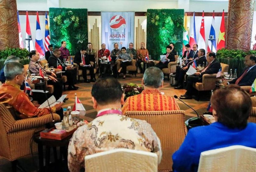 Indonesian Foreign Minister Retno Marsudi speaking during a retreat session of the 56th Asean Foreign Minister's Meeting in Jakarta on July 12, 2023. PHOTO: REUTERS