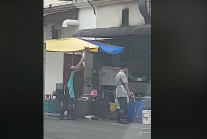 Worker caught in fish smashing act in back alley of 