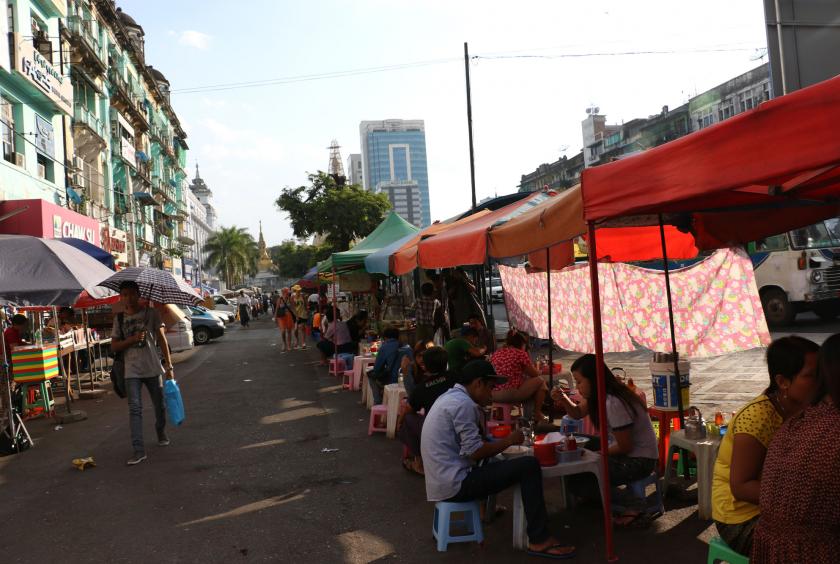 A chain of street shops on Sule Pagoda Road in Yangon (Photo-Kyi Naing)