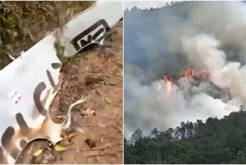 The aircraft crashed in Tengxian County in the city of Wuzhou, causing a mountain fire. PHOTOS: SCREENGRABS FROM PEOPLE'S DAILY, CHINA/TWITTER, BNO NEWS/TWITTER
