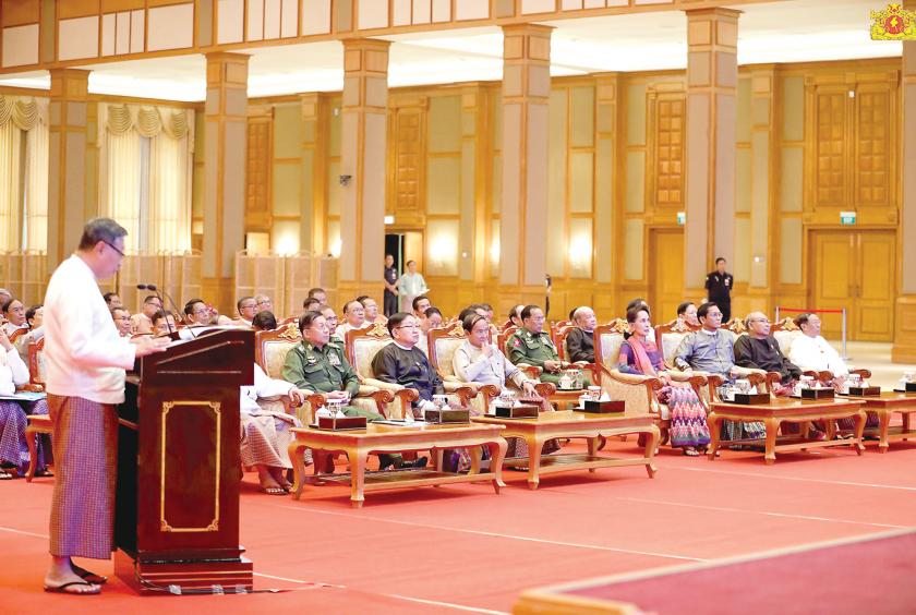 A ceremony to clarify matters relating to Gambia’s application against Myanmar at ICJ is in progress at Presidential Palace in Nay Pyi Taw on November 23. 