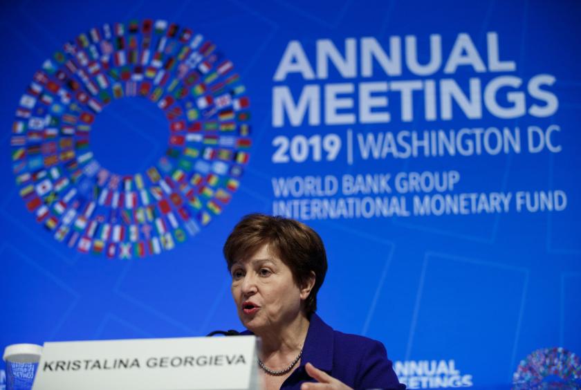 IMF Managing Director Kristalina Georgieva speaks at a press conference in Washington D.C., on Oct 19, 2019. [Photo/Xinhua]