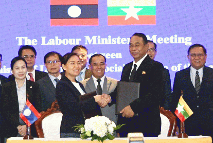 Lao and Myanmar ministers sign a Memorandum of Understanding on cooperation regarding migrant workers.