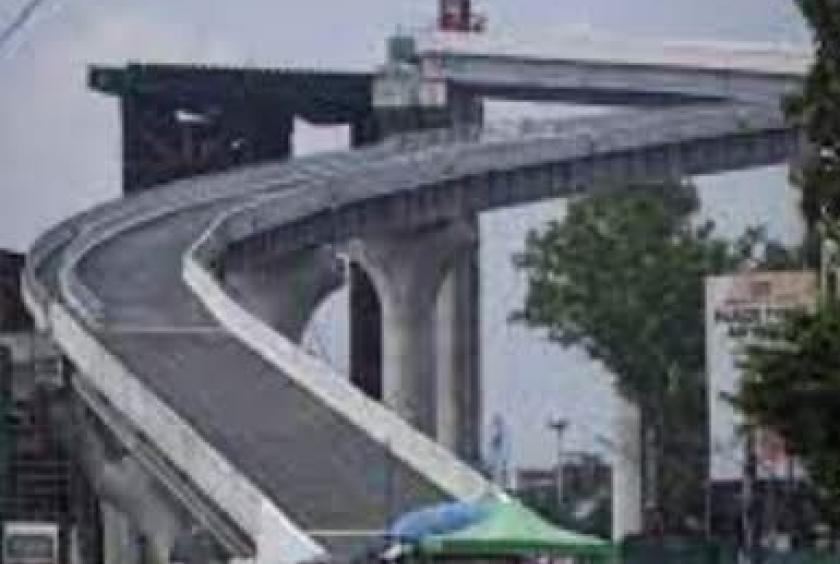 A view of the Yangon–Dala Bridge, which is currently under construction and nearing completion.