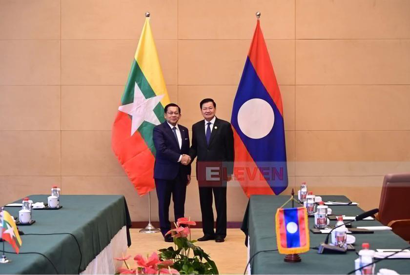President U Min Aung Hlaing, while serving as Acting President and Chairman of the State Security and Peace Commission, meets Lao President Thongloun Sisoulith in China in early September 2025.