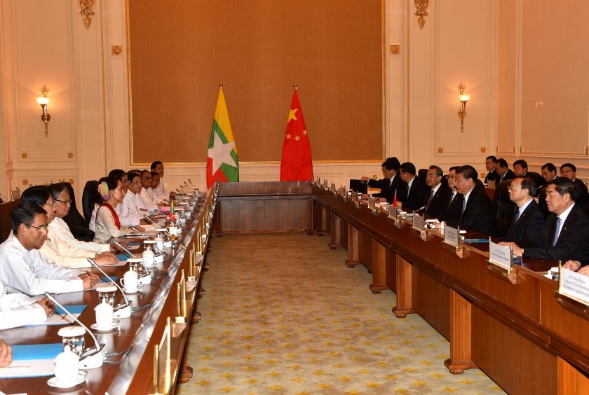 A meeting between Myanmar and China takes place at the Presidential Residence in Nay Pyi Taw. (Photo-MOI) 