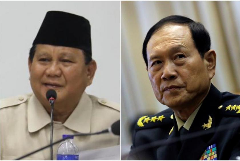 Mr Prabowo Subianto (left) and Mr Wei Fenghe also discussed the possibility of holding joint military drills and personnel training, and investments in Indonesia's food estate projects.PHOTOS: PRABOWO SUBIANTO/FACEBOOK, REUTERS