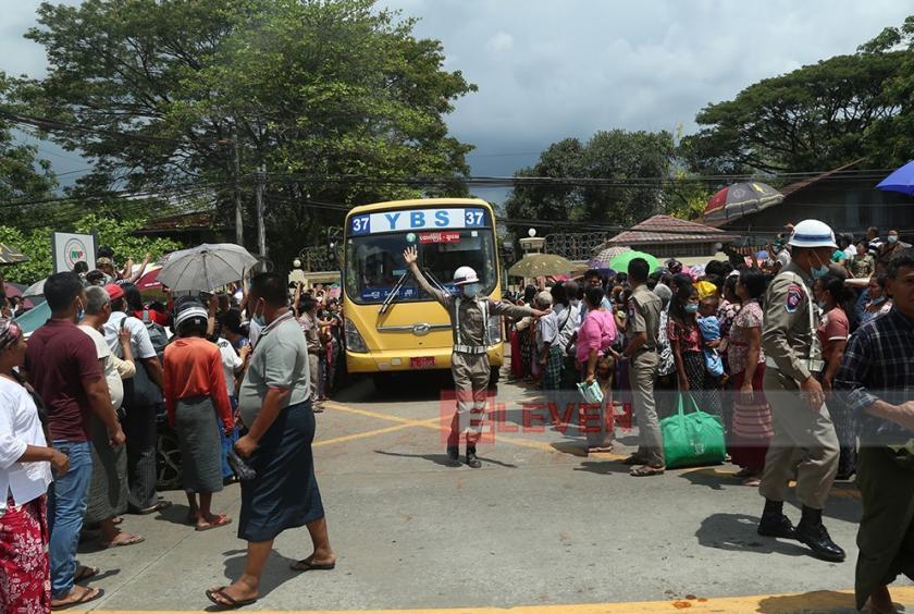 Families and relatives seen waiting for the release of prisoners in front of Insein Prison