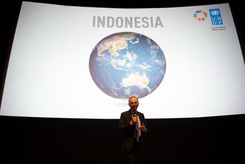 United Nations Development Program (UNDP) Indonesia resident representative Christophe Bahuet speaks during the launch of the UNDP's latest Human Development Report in Jakarta on Tuesday. (Photo courtesy of/UNDP)