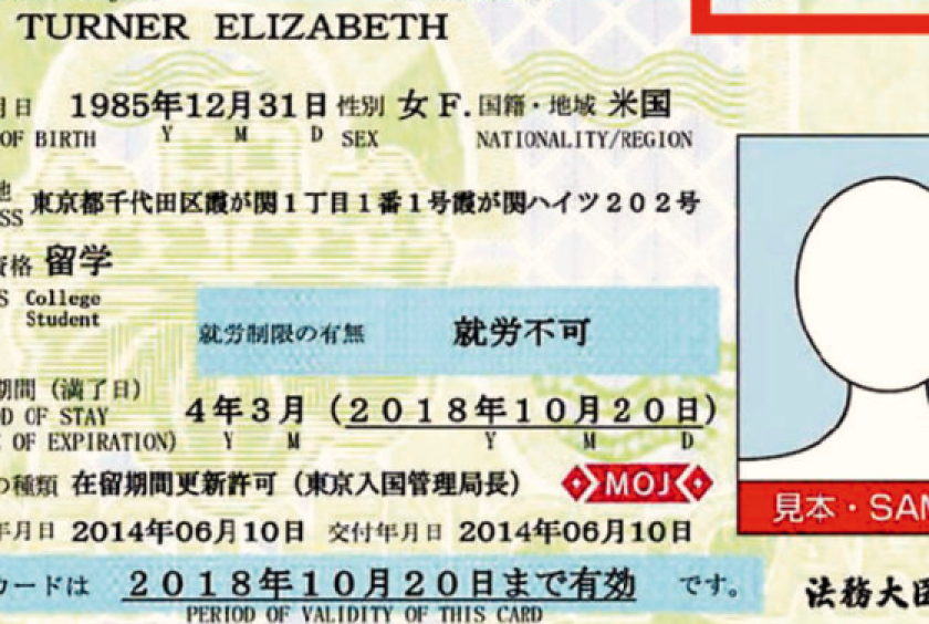 A sample residence card shows an ID number inside the red box.