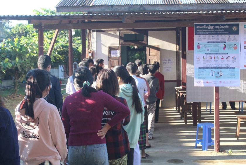 People waiting to vote on Election Day in Myitkyina, Kachin State. (Photo-Tun Lin Aung)