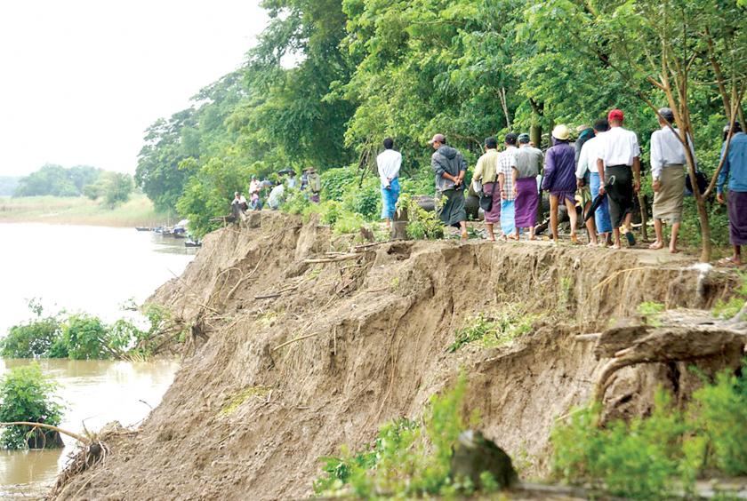Photo shows a part of Hline river bank in Hteingon Village, where a landslide occurred 